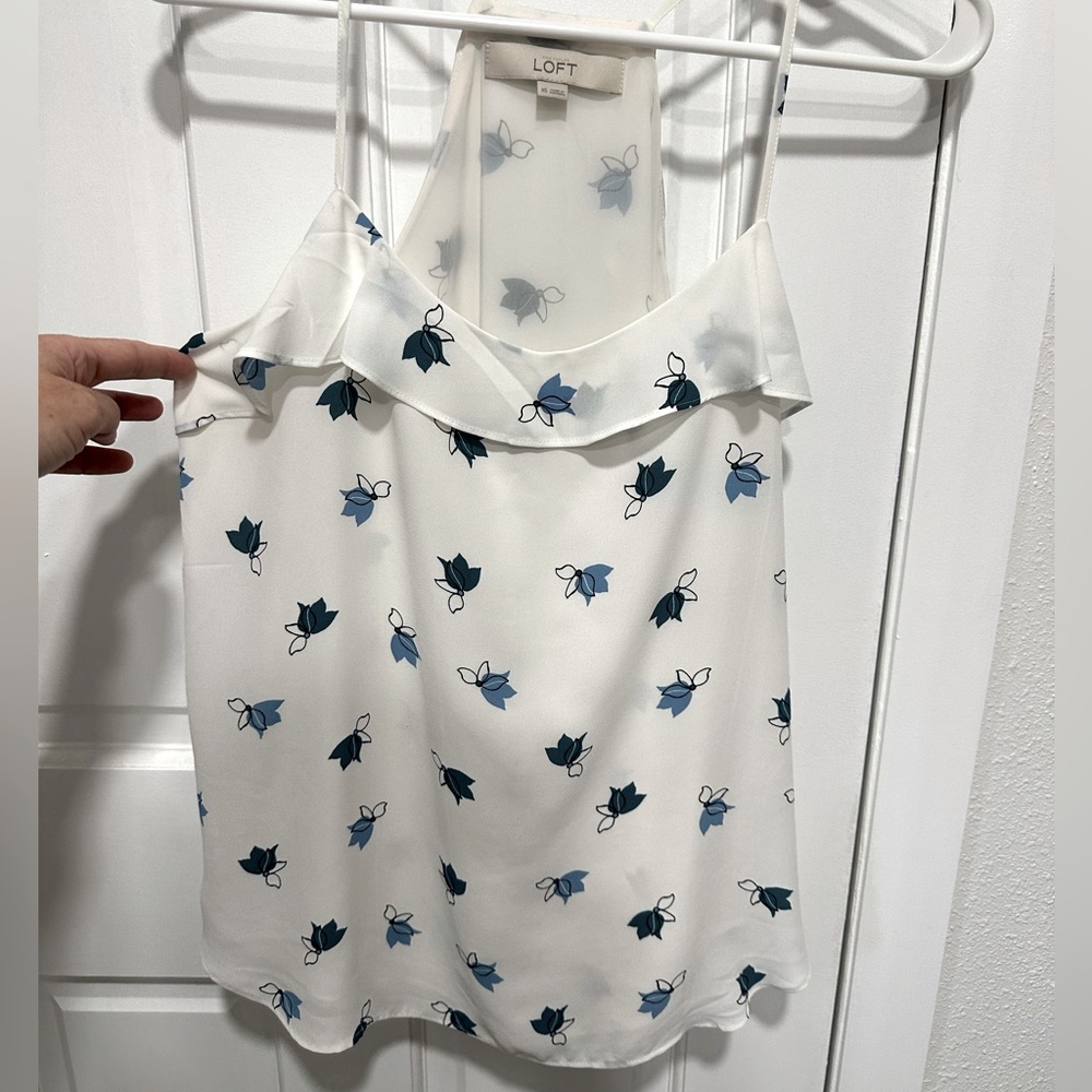 4/$25 Tank blouse with floral design and ruffle necklines